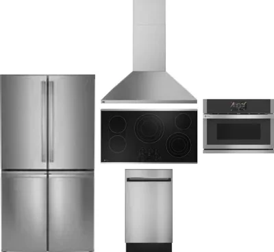 5 Piece Package Includes Refrigerator, Cooktop, Wall Oven, Hood And Dishwasher
